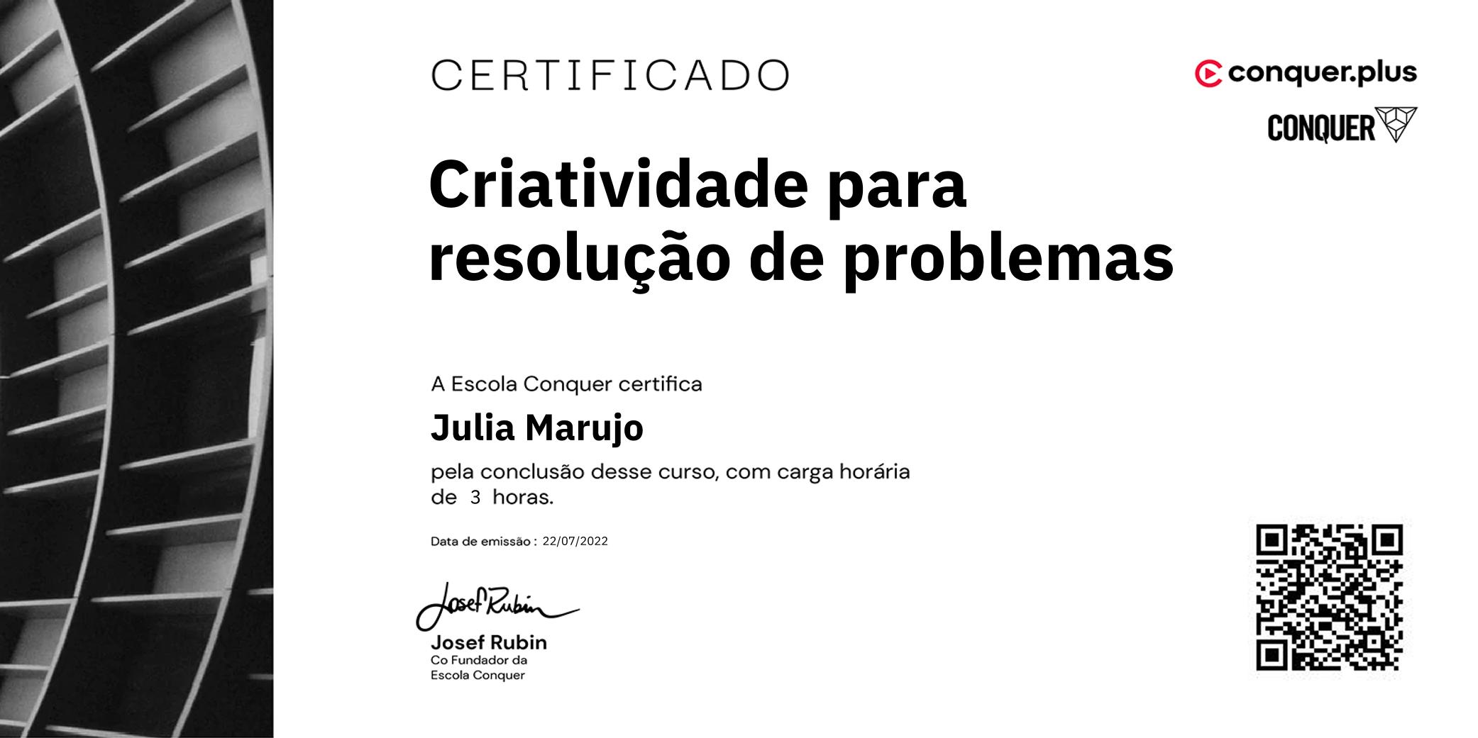 Certificado de Criatividade para resolução de problemas
